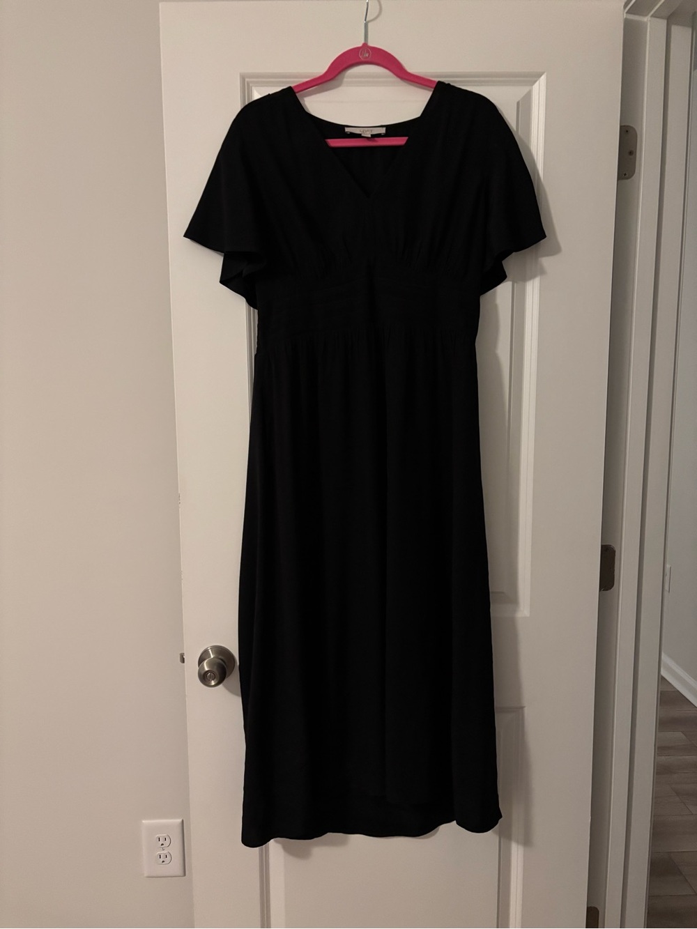 LOFT Black Flutter-Sleeve V-Neck Midi Dress